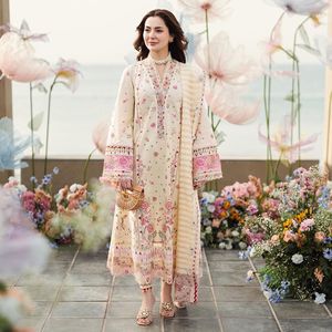 Robe traditionnelle élégante pour femme, Salwar Kameez, en tissu lawn, avec broderie, longueur au sol, réversible, pour mariage, toutes saisons, coupe classique - Product Image 4