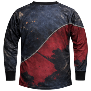 Camiseta de paintball vintage estilo denim desgastado, sublimación, color granate y azul marino, ropa de equipo, transpirable, de malla, manga larga - Product Image 3