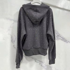 Survêtements d'hiver personnalisés de haute qualité pour hommes, coupe ajustée décontractée, sweat à capuche effet vieilli avec strass, motif uni, vente en gros, 100% coton - Product Image 3