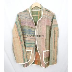 Indian Bohemian <b>Kantha</b> Vintage Breathable Eco-Friendly Knitted Cotton Regular Length Ladies Autumn Winter <b>Jacket</b> - Product Image 5