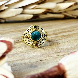 Hot Selling Malachite <b>Rings</b> Boho Brass Jewelry for Women 18k Gold Plated Antique Filigree <b>Statement</b> <b>Ring</b> For Wholesale/OEM/ODM - Product Image 1