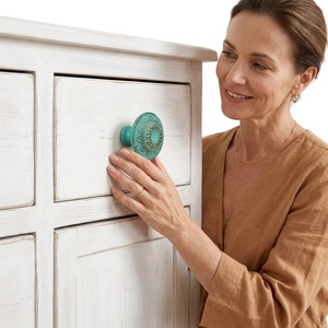 Industrial <b>Rustic</b> Round Cast Iron Cabinet Knob Sea Green Etched Design Model CK 558 Beads Art for Home Bar Furniture Handle - Product Image 3
