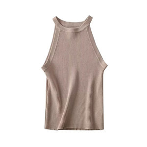 Women Solid O-Neck Ribbed Tank <b>Top</b> Summer Basic Elastic Sleeveless Crop <b>Tops</b> Silk/Cotton Satin Breathable Front Logo - Product Image 5