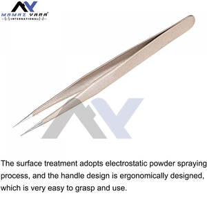 Pince à épiler pour extensions de cils, lot de 2, courbée, en acier inoxydable, avec poignée diamantée, couleur champagne - Product Image 2