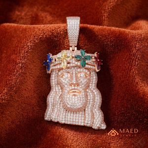 Collier pendentif en or rose plaqué moissanite, motif visage de roi, bijoux de mode pour hommes et femmes, pendentif style couronne florale New York City - Product Image 4