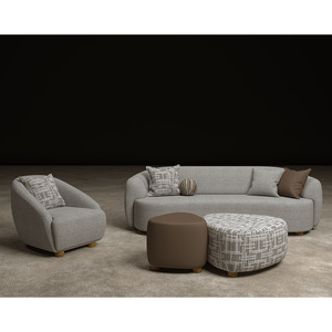 Berfa Premium Modern Boucle Fabric Sectional <b>Sofa</b> Set with Wood Legs Matching Lounge Chair and Round Center Table - Product Image 2
