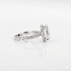 14K White Gold Certified DEF Color VS-VVS Clarity 925 Sterling <b>Silver</b> 1.30Ct Oval Lab Grown Diamond Hidden Halo Engagement Ring - Product Image 3