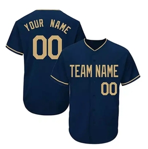 Maillot de baseball bleu marine personnalisé pour homme, col en V, manches courtes, nom de l'équipe 00, imprimé à l'écran, vêtement respirant en polyester - Product Image 1