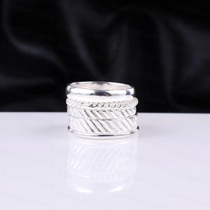 925 Sterling <b>Silver</b> Wide Band Multi Layer Twisted Rope Braided <b>Silver</b> <b>Ring</b> Plain High Polish Chevron Statement <b>Ring</b> Wholesale - Product Image 1