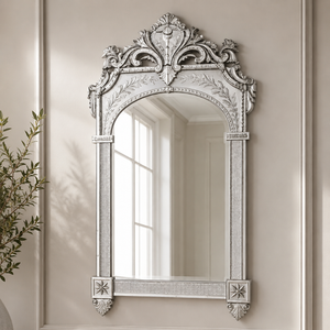 Luxury Venetian Arched <b>Mirror</b> with Ornate Crown Crest Top and Pillar Frame Floral Etched Antique Decorative <b>Wall</b> <b>Mirror</b> for Home - Product Image 2