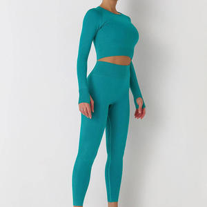 Conjunto Deportivo de Yoga para Mujer, Top Deportivo y Leggings de Cintura Alta, 2 Piezas, Sin Costuras, para Entrenamiento - Product Image 6