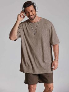 Camiseta Casual Oversize para Hombre, Silueta Holgada, Algodón Premium, Manga Corta, Cuello Redondo, Hombros Caídos, Estilo Urbano de Verano, Acabado Ácido - Product Image 6