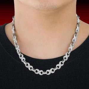 Collar de Lujo Infinity para Hombre, Chapado en Oro y Rodio sobre Plata de Ley, con Eslabones Baguette y Moissanita, Ideal para Fiestas - Product Image 1