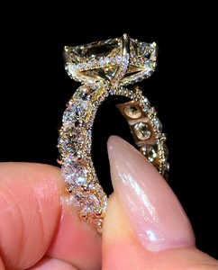 Luxury Radiant Cut Moissanite Engagement <b>Ring</b> 14K 18K Gold Hidden Halo Diamond Band Bridal Wedding <b>Ring</b> - Product Image 2