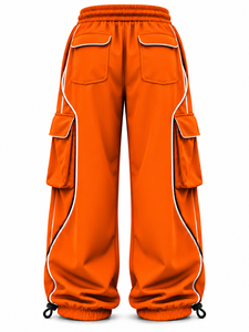 Orange 100% Polyester Cargo <b>Trousers</b> Drawstring Mid Waist Baggy Letter Pattern Casual <b>Sports</b> <b>Trousers</b> Custom Logo - Product Image 4