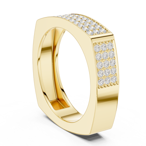Yellow Gold Men's Lab Grown <b>Diamond</b> Signet <b>Ring</b> with Multi Row Pave Set Round <b>Diamonds</b>, Luxury Statement Band - Product Image 2