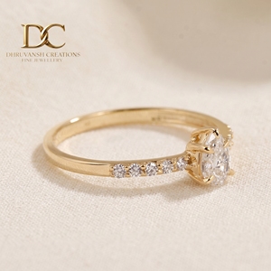 Lovely 9K Solid Yellow Gold Pear Cut Diamond Engagement <b>Ring</b> Pave Setting Classic Women's Fine Jewelry - Product Image 4