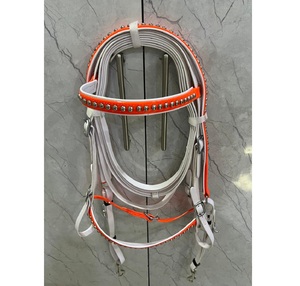 Orange Head Stall Surcingle PVC (BIOTHENE) Metal <b>Studded</b> Browband Noseband Comfortable Durable Waterproof Horse Bridle Set LLT - Product Image 1