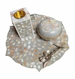 Floral Mother Pearl Inlay Marble Aroma Burner Set Handmade Non Electric Candle Warmer for Indoor Aromatherapy Use - Product Image 1