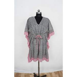 ชุดเดรสผู้หญิงลายพิมพ์อินเดียแบบ Bagru ชุดเดรสสั้นแบบ Kaftan ลายพิมพ์บล็อกทำมือที่ดีที่สุด ชุดเดรสผู้หญิง - Product Image 4