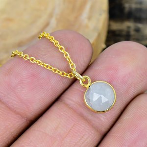 Natural White Sapphire Charm Oval Shape Gemstone Chain <b>Necklace</b> 18k Gold Micron Over 925 Sterling Silver - Product Image 1