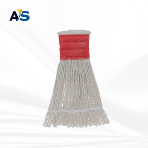 A&S Heavy Duty Natural White Cotton <b>Mop</b> Head with 5" Red Head Band Loop End - Product Image 2