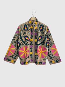 Hand Embroidered Floral Jacket Mandarin Collar Full Sleeve Plus Size Womens Autumn Wear Cotton Zipper Closure Prairie Chic Style - Product Image 1