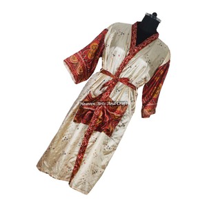 KL001 Beautiful Vintage Blended Poly Silk Sari Kimono Long <b>Robe</b> Double Pocket Nightgown <b>Women</b> Winter Quick <b>Dry</b> - Product Image 2