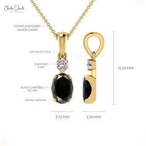 จี้เพชรดำทรงรีแท้ขนาด 7x5 มม. ประดับเพชร G-H ในตัวเรือนทองคำแท้ 14k แบบห้อย - Product Image 4