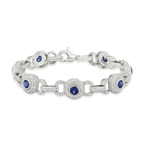 Pulsera de Cadena de Oro Sólido de 18K con Diamantes y Zafiros para Mujer, Diseño Geométrico de Corte Brillante Redondo, para Uso Diario - Product Image 2