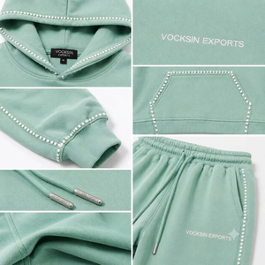 Vocksin Exports Sudadera Corta con Adornos de Diamantes de Imitación Verde Menta para Mujer, Pantalones Deportivos de Pierna Ancha, Corte Regular Premium, 100% Algodón, Secado Rápido - Product Image 5