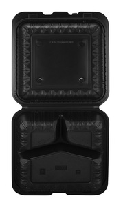 Contenants alimentaires jetables Tiya, compatibles micro-ondes, 9 pouces, 3 compartiments, noirs, avec couvercle à charnière en MFPP - Product Image 2