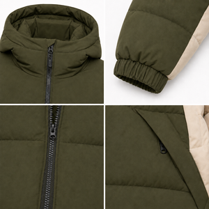 Factory Direct Hooded Puffer <b>Jacket</b> Cold Weather Quilted Padding Elastic Cuffs Custom Woven Patch Service Secure Zipper Pockets - Product Image 4
