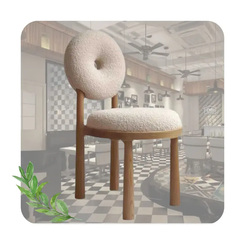 Silla de comedor de madera maciza para el hogar moderno nórdico, taburete de tocador, silla de comedor, silla de ocio de terciopelo de cordero simple donut
