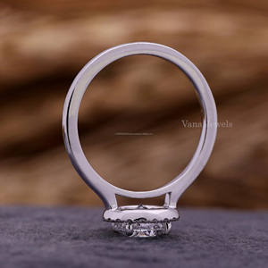 Anillo de compromiso de diamante cultivado en laboratorio de corte redondo con ajuste de Halo Oro blanco sólido de 18 quilates y platino para anillo de boda o aniversario - Product Image 3