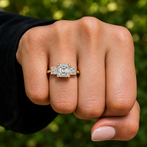 Bague d'anniversaire classique en or massif 14K 18K avec diamant de laboratoire taille Asscher, DEF VVS, certifié IGI, accent latéral princesse, 3.00 CTW - Product Image 2