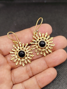 Handcrafted Gold Plated Brass Black Onyx Peacock Drop Earrings | Trendy Women's Wedding - Product Image 3