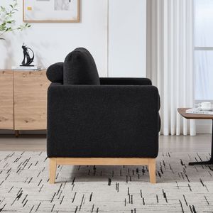 Poltrona Singola Moderna Stile Fattoria da 90 cm con Gambe in Legno Naturale e Base in Legno per Lettura nel Soggiorno - Product Image 6