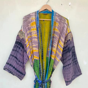 Kimono Tie Dye en soie Vêtements pour femmes Long Tie Dye Resort Wear Night Wear Tie Dye Kimono - Product Image 1