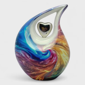 Urne funéraire colorée en forme de goutte d'eau, en métal, pour cendres, avec découpe en forme de cœur, récipient décoratif commémoratif - Product Image 1