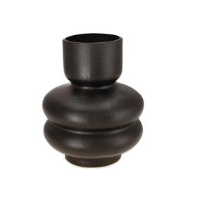 Florero Metálico Negro Mate al por Mayor |   Jarrón Decorativo Texturizado de Estilo Nórdico para Oficina, Maceta de Cerámica Acanalada, Accesorio para el Hogar - Product Image 1