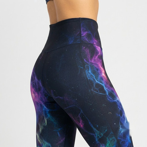 Leggings taille haute à imprimé galaxie, longueur intégrale, sportifs, extensibles, respirants, séchage rapide, tricotés en spandex et polyester pour femmes - Product Image 2