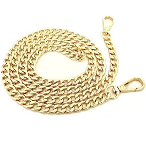 18 K Gold Plated Waterproof Stainless Steel 10 Mm Flat Curb Chain Purse / Handbag Strap Handle 40 Cm - 120 Cm