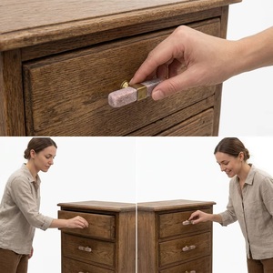 T-Shaped Organic Stone Cabinet Handle with <b>Pink</b> Marble Finish Modern Design for Kitchen Furniture Beads Art - Product Image 2