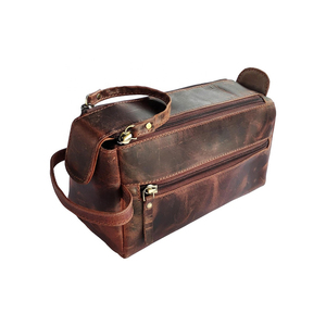 Vintage Leather Toiletry Bag 10x5 Inch Durable Portable Storage Organizer for Bathroom Use - Product Image 2