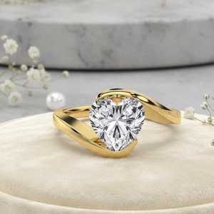 Moissanite 3CT Heart Cut Unique Bypass <b>Solitaire</b> <b>Ring</b> For Women's Gold Plated original 925 <b>Silver</b> Wedding Promise Gift For Lover - Product Image 1