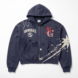 Sweat-shirt à capuche zippé pour homme Snowgrace, style streetwear oversize, imprimé, vêtements d'hiver, coupe classique, coton tricoté - Product Image 1