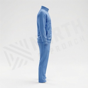 Ensemble de survêtement pour homme, imprimé géométrique bleu, sweat-shirt et pantalon sportifs à fermeture éclair intégrale, respirant, en polyester, pour l'automne - Product Image 3