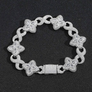 BES 18mm Iced Out Clover Bracelet Luxury 5A Cubic Zirconia Gold Plated Brass Bracelet Fashion Hip Hop Jewelry <b>for</b> <b>Men</b> Women - Product Image 1
