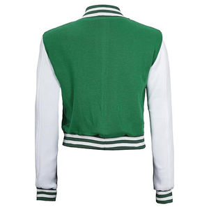 Green White Color Blocking Varsity <b>Jacket</b> Unisex Preppy Style Regular Fit Polyester Shell Satin Lining Autumn Wear - Product Image 2
